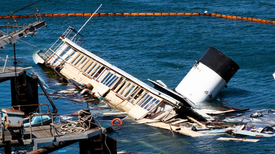 The historic former Manly ferry MV Baragoola sunk from its mooring in Waverton. It was turning 100 this year.
