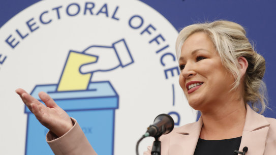 Sinn Fein’s Michelle O’Neill speaks after election win.