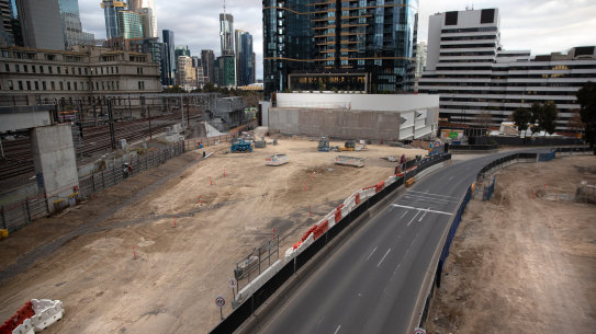 Empty construction sites in Collins Street.