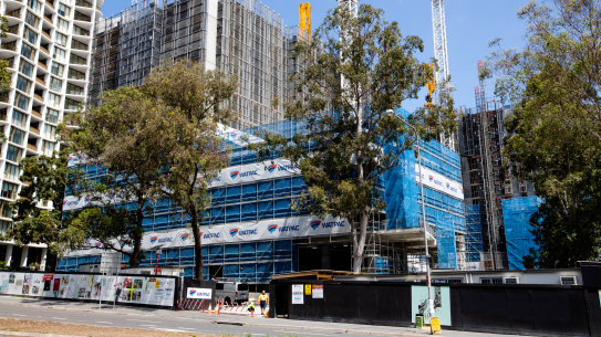 Construction taking place in Macquarie Park, a precinct that has gone through significant rezoning.