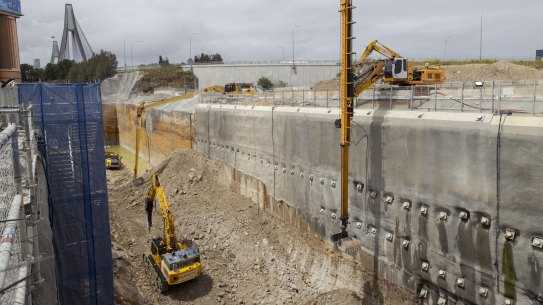 The Sydney Metro West Bays Station construction site in Rozelle.
