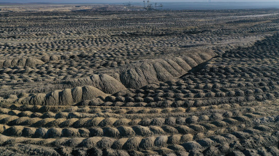 A former open cut coal mine in Germany goes through the first stages of recultivation in January 2020.