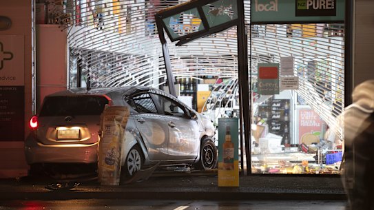 A ram raid burglary at the Liquor Centre in Greenhithe, Auckland. 