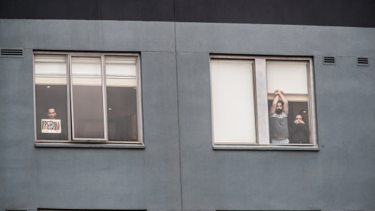 Asylum seekers detained at the Mantra  Bell City hotel in Preston in June.