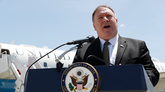 US Secretary of State Mike Pompeo speaks to the media at Andrews Air Force Base on Sunday.