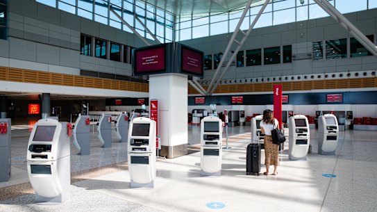 Qantas’ near-empty terminal at Sydney Airport on February 14. 