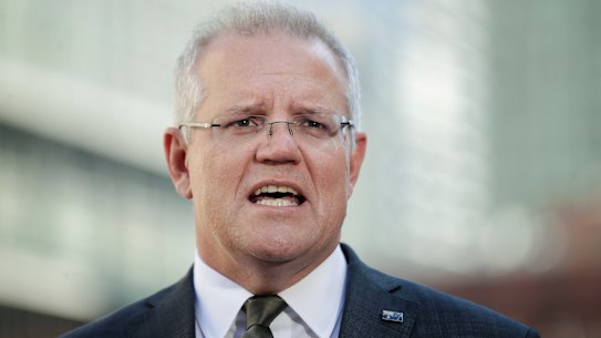 Prime Minister Scott Morrison addresses the media in the US.
