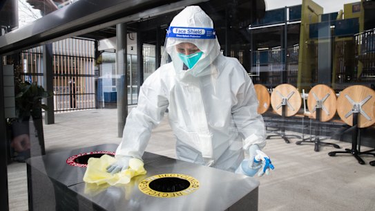 Melbourne’s Prahran Market undergoing a deep clean on Thursday. 