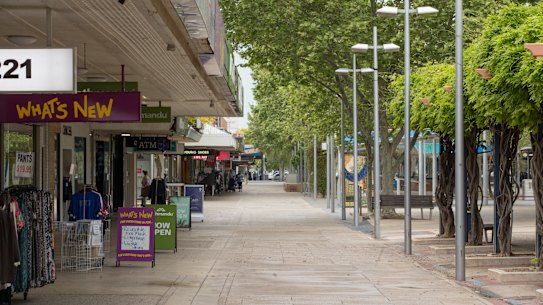 An empty Maude Mall in the centre of Shepparton on Thursday. 
