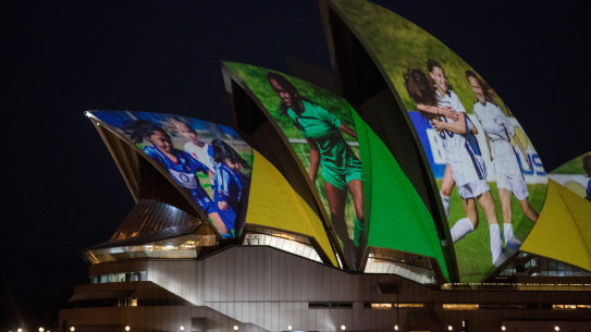 The Sydney Opera House lights up in support of Australia and New Zealands joint bid to host the FIFA Womens World Cup 2023. 25th June 2020. Photo: Edwina Pickles / SMH