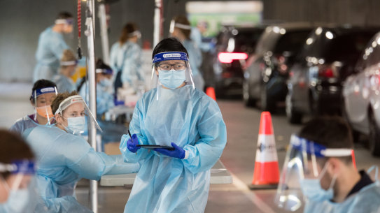 Testing takes place at a pop-up site at the Melbourne Sports and Aquatic Centre in Albert Park.