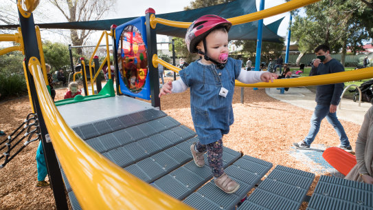 Florence Kozel enjoys the reopening of Fels park in Yarraville.