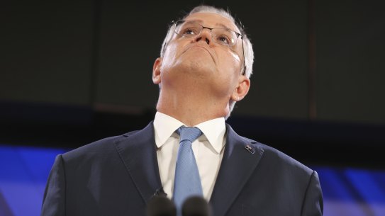 Prime Minister Scott Morrison during his address to the National Press Club of Australia in Canberra on Tuesday 1 February 2022. 