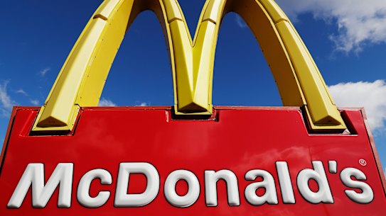 FILE - This April 9, 2020 file photo shows a McDonald’s sign in Wheeling, Ill.  McDonald’s saw stronger U.S. same-store sales in the July-September period, indicating customers’ preference for drive-thru and delivery remained strong even as lockdown restrictions eased.    (AP Photo/Nam Y. Huh, File)
