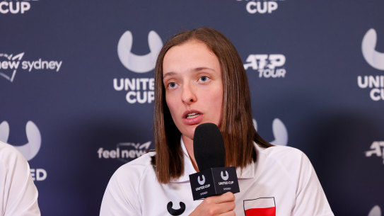 Poland’s Iga Swiatek speaks to the media ahead of the United Cup in Sydney.
