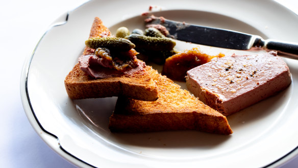 Barossa chicken liver pâté, fig jam, cornichons and brioche. 