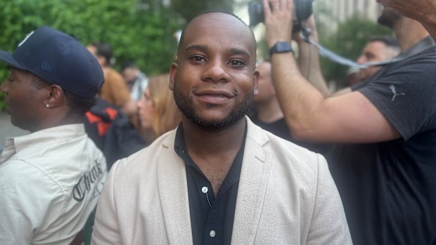 Fledgling content creator Amir Abdul-Kareem outside the courthouse for the trial of Sean “Diddy” Combs in New York.