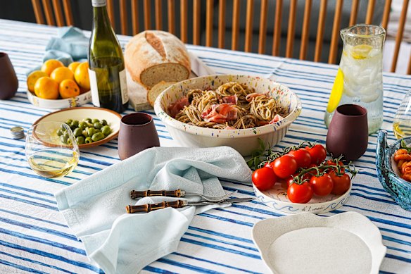 Meynink has launched her own homewares brand, Elbows off the Table, if you want to channel her relaxed style.