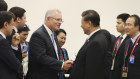 Scott Morrison and Xi Jinping meet on the sidelines of the G20 Osaka summit in 2019. 