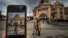 Tourists in a crowd-free Melbourne during one of last year’s lockdowns. 
