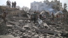 Israel retaliates for the weekend’s bloody assault. Palestinian citizens inspect damage to a mosque and their homes following Israeli air strikes on Monday. 