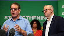 Member for Solomon Luke Gosling and Prime Minister Anthony Albanese at a press conference in 2025.