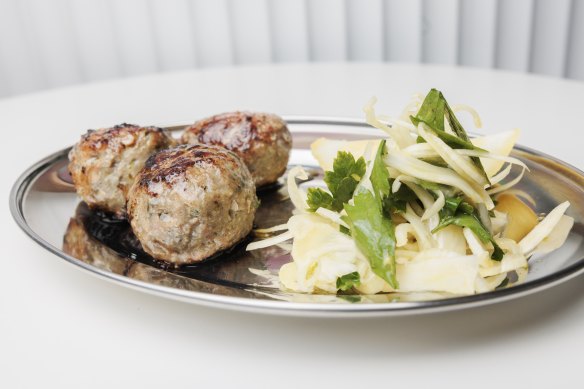 Polpetti (wagyu beef and pork meatballs) with fennel salad.