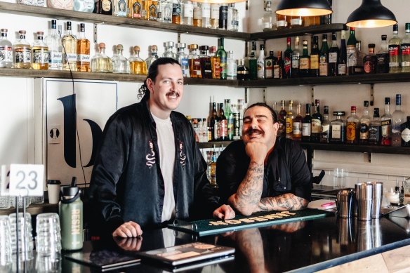 Bar manager Caleb Whittington (left) and co-owner Andrew Juskiw at Boveda in Thirroul.