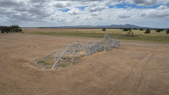 Transmission towers came down in Victoria’s You Yangs following strong winds in February.