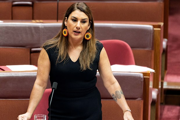 Lidia Thorpe gives a statement in the Senate on June 15, 2023.