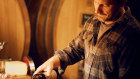 Luke Lambert pours a glass of his 2022 nebbiolo. Up to now he has sourced his grapes from other growers in the Yarra Valley.