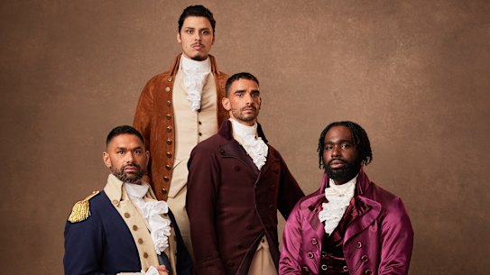 From left: Matu Ngaropo (Washington), Jason Arrow (Hamilton), Lyndon Watts (Burr) and Victory Ndukwe (Jefferson) in Hamilton.