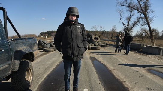 Anthony Galloway on the frontline in a village east of Kyiv.