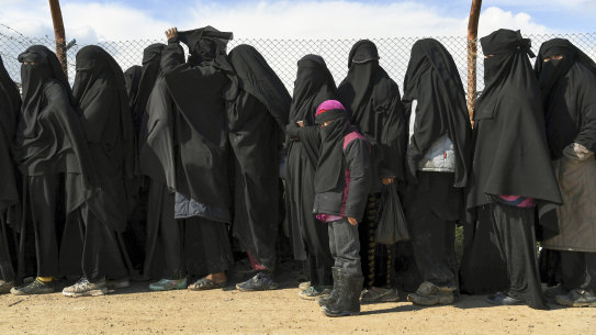 Foreign women and children in al-Hawl camp Syria in April 2019.