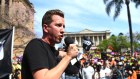 Greens MP Max Chandler-Mather addresses the Brisbane rally.