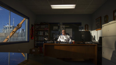 Steve Ingram, who manages the local shipyard, in his office on Lake Erie in Wheatley, Ontario, Canada.