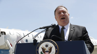 US Secretary of State Mike Pompeo speaks to the media at Andrews Air Force Base on Sunday.