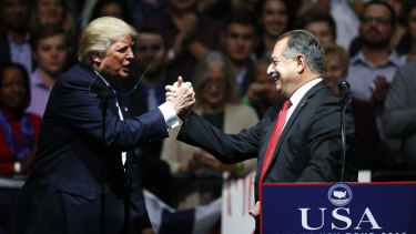 US President Donald Trump with Liveris at a rally in 2016.