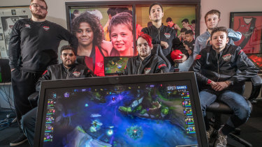 The Bombers Esports team at their training base in June 2018. 