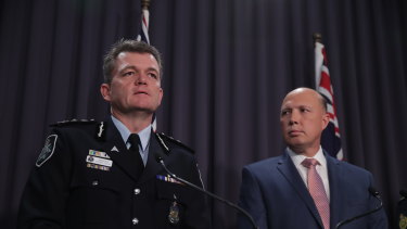 AFP commissioner Andrew Colvin and Home Affairs Minister Peter Dutton.