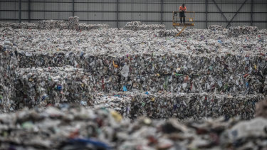 Tens of thousands of recyclable materials left at the Derrimut warehouse by recycler SKM.