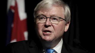 Kevin Rudd has launched a scathing attack on News Corp and Tony Abbott over the Liberal leadership spill. 