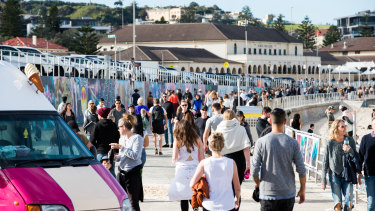 Bondi Beach on Sunday. Experts are warning that NSW residents are becoming complacent around social distancing. 