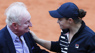 Grand praise: Australia's Ashleigh Barty greets former Australian tennis ace Rod Laver after winning the French Open women's singles title.