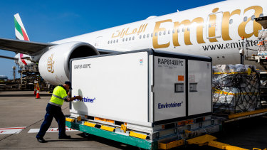 This shipment of AstraZeneca vaccines arrived at Sydney Airport from the UK and not Europe as first thought. 