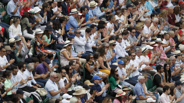 A full capacity crowd watches the men’s singles final between Serbia’s Novak Djokovic and Italy’s Matteo Berrettini at Wimbledon.