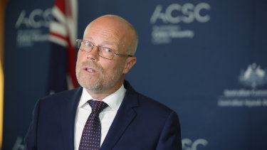 Alastair MacGibbon, National Security Adviser and Head of the Australian Cyber Security Centre, addresses the media on the cyber attack.