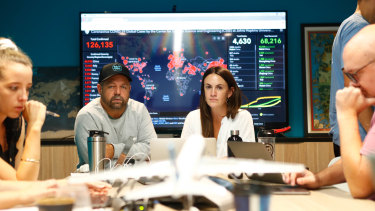 TripADeal chief executive Norm Black  and marketing manager Lucy Walgers in the company's 'war room' in Byron Bay.