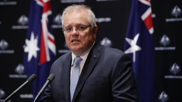 Prime Minister Scott Morrison addresses the media.