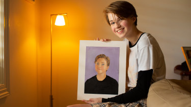 Juliette Bourne, 14, with her lockdown self-portrait.